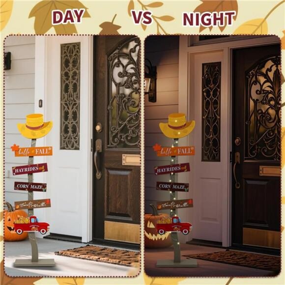 Lighted Hello Fall Wood Porch Sign Thanksgiving Welcome Door Decorations Autumn - Picture 3 of 8